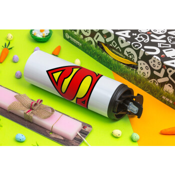 Superman vintage, Easter candle,Travel Tumbler 2 Lids, with metal straw & cleaning brush & aromatic flat candle (30cm) (PINK)