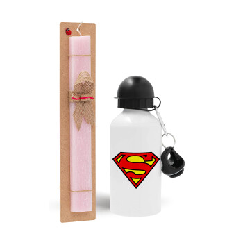 Superman vintage, Easter Set, metallic aluminum bottle (500ml) & aromatic flat Easter candle (30cm) (PINK)