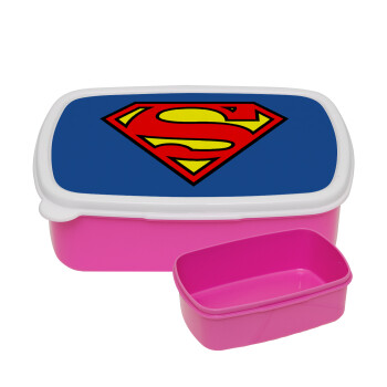 Superman vintage, ΡΟΖ παιδικό δοχείο φαγητού (lunchbox) πλαστικό (BPA-FREE) Lunch Βox M18 x Π13 x Υ6cm