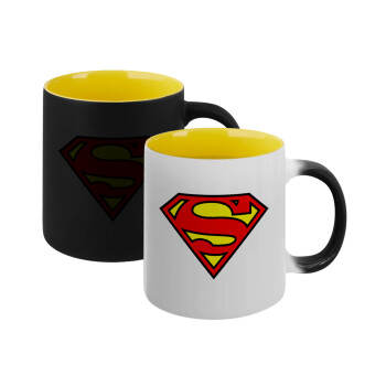 Superman vintage, Κούπα Μαγική εσωτερικό κίτρινη, κεραμική 330ml που αλλάζει χρώμα με το ζεστό ρόφημα (1 τεμάχιο)