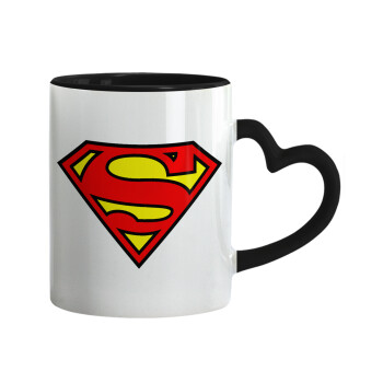 Superman vintage, Κούπα καρδιά χερούλι μαύρη, κεραμική, 330ml