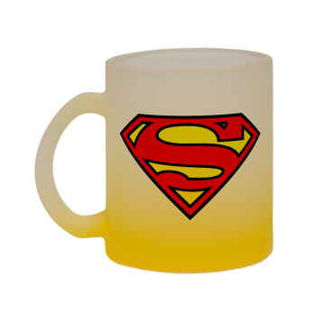 Superman vintage, Κούπα γυάλινη δίχρωμη με βάση το κίτρινο ματ, 330ml