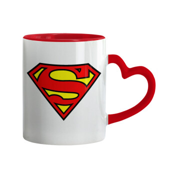 Superman vintage, Κούπα καρδιά χερούλι κόκκινη, κεραμική, 330ml