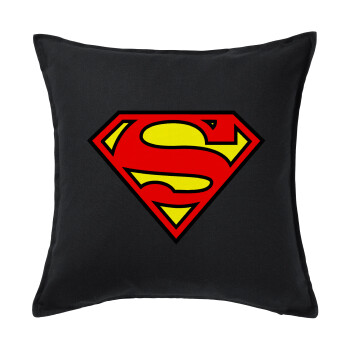 Superman vintage, Μαξιλάρι καναπέ Μαύρο 100% βαμβάκι, περιέχεται το γέμισμα (50x50cm)