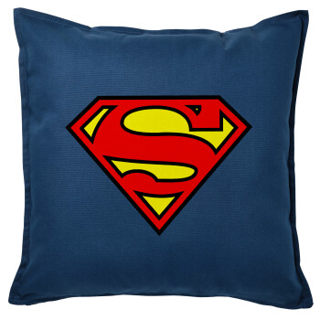 Superman vintage, Μαξιλάρι καναπέ Μπλε 100% βαμβάκι, περιέχεται το γέμισμα (50x50cm)