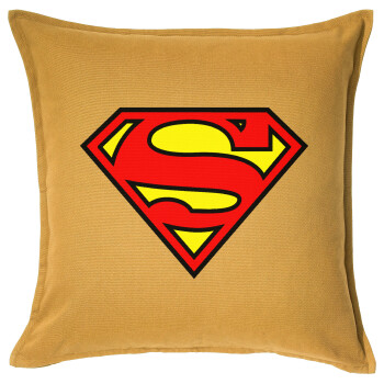 Superman vintage, Μαξιλάρι καναπέ Κίτρινο 100% βαμβάκι, περιέχεται το γέμισμα (50x50cm)