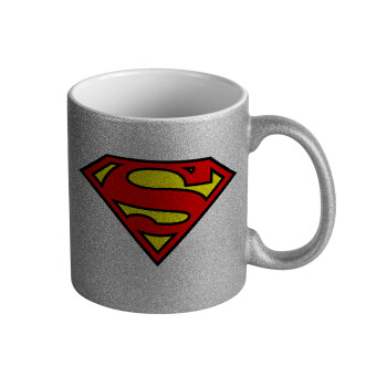 Superman vintage, Κούπα Ασημένια Glitter που γυαλίζει, κεραμική, 330ml