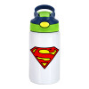 Children's hot water bottle, stainless steel, with safety straw, green, blue (350ml)