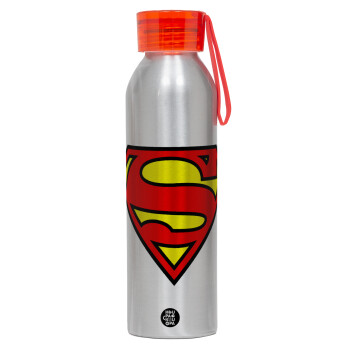 Superman vintage, Αλουμινένιο Αθλητικό Μπουκάλι 650ml – Ασημί με Κόκκινο Καπάκι και Λουράκι Σιλικόνης