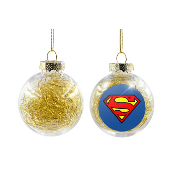 Superman vintage, Χριστουγεννιάτικη μπάλα δένδρου διάφανη με χρυσό γέμισμα 8cm