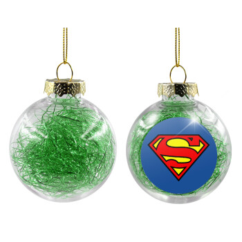 Superman vintage, Χριστουγεννιάτικη μπάλα δένδρου διάφανη με πράσινο γέμισμα 8cm