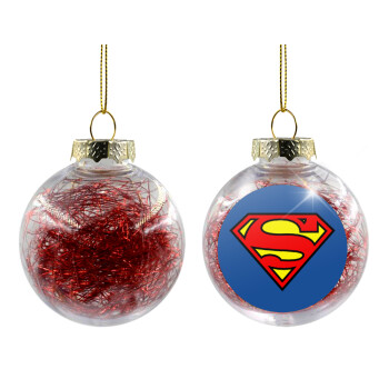 Superman vintage, Χριστουγεννιάτικη μπάλα δένδρου διάφανη με κόκκινο γέμισμα 8cm
