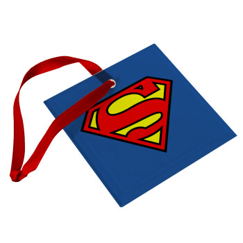 Superman vintage, Χριστουγεννιάτικο στολίδι γυάλινο τετράγωνο 9x9cm