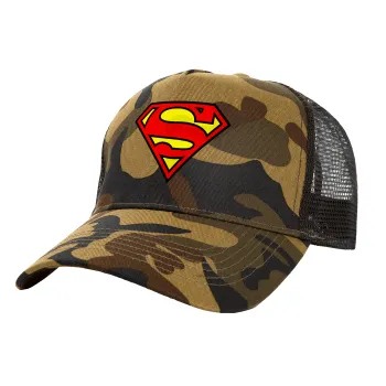 Superman vintage, Καπέλο Ενηλίκων Structured Trucker, με Δίχτυ, (παραλλαγή) Army (100% ΒΑΜΒΑΚΕΡΟ, ΕΝΗΛΙΚΩΝ, UNISEX, ONE SIZE)