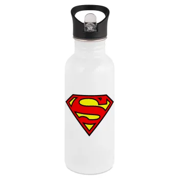 Superman vintage, Παγούρι νερού Λευκό με καλαμάκι, ανοξείδωτο ατσάλι 600ml