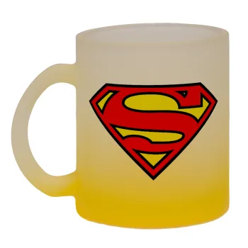 Superman vintage, Κούπα γυάλινη δίχρωμη με βάση το κίτρινο ματ, 330ml