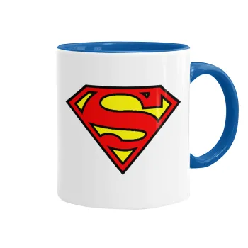 Superman vintage, Κούπα χρωματιστή μπλε, κεραμική, 330ml