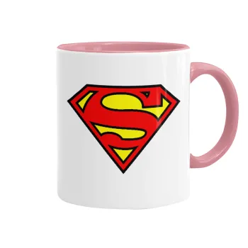 Superman vintage, Κούπα χρωματιστή ροζ, κεραμική, 330ml