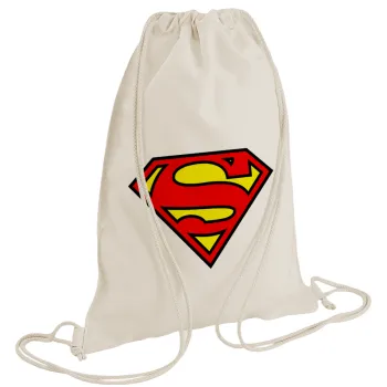 Superman vintage, Τσάντα πλάτης πουγκί GYMBAG natural (28x40cm)