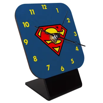 Superman vintage, Quartz Table clock in natural wood (10cm)