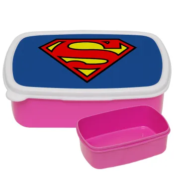Superman vintage, ΡΟΖ παιδικό δοχείο φαγητού (lunchbox) πλαστικό (BPA-FREE) Lunch Βox M18 x Π13 x Υ6cm