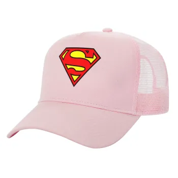 Superman vintage, Καπέλο Ενηλίκων Structured Trucker, με Δίχτυ, ΡΟΖ (100% ΒΑΜΒΑΚΕΡΟ, ΕΝΗΛΙΚΩΝ, UNISEX, ONE SIZE)