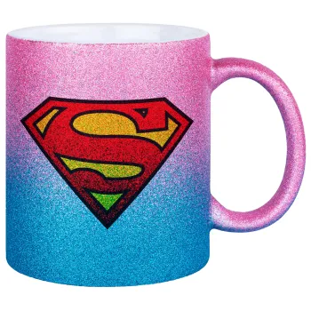 Superman vintage, Κούπα Χρυσή/Μπλε Glitter, κεραμική, 330ml