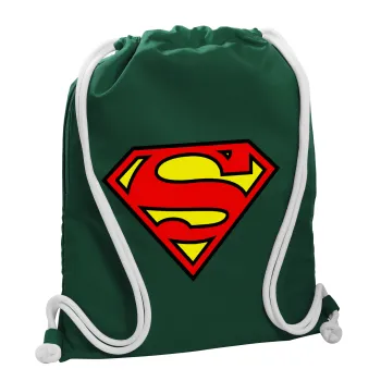 Superman vintage, Backpack pouch GYMBAG BOTTLE GREEN, with pocket (40x48cm) & thick white cords