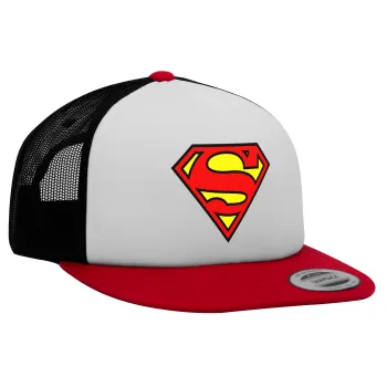 Superman vintage, Καπέλο Ενηλίκων Foam Flat Snapback με Δίχτυ Κόκκινο-Λευκό-Μαύρο (POLYESTER, ΕΝΗΛΙΚΩΝ, UNISEX, ONE SIZE)