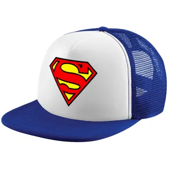 Superman vintage, Καπέλο Ενηλίκων Soft Trucker με Δίχτυ Blue/White (POLYESTER, ΕΝΗΛΙΚΩΝ, UNISEX, ONE SIZE)