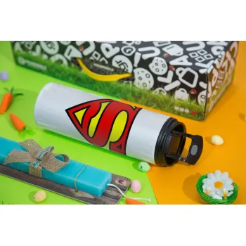 Superman vintage, Easter candle,Travel Tumbler 2 Lids, with metal straw & cleaning brush & aromatic flat candle (30cm) (BLUE)