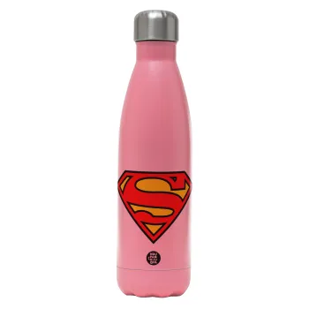 Superman vintage, Metal mug thermos Pink Mat (Stainless steel), double wall, 500ml
