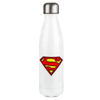 Superman vintage, Μεταλλικό παγούρι θερμός Λευκό (Stainless steel), διπλού τοιχώματος, 500ml
