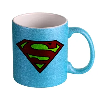Superman vintage, Κούπα Σιέλ Glitter που γυαλίζει, κεραμική, 330ml