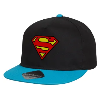 Superman vintage, Καπέλο παιδικό Flat Snapback, Μαύρο/Μπλε (100% ΒΑΜΒΑΚΕΡΟ, ΠΑΙΔΙΚΟ, UNISEX, ONE SIZE)