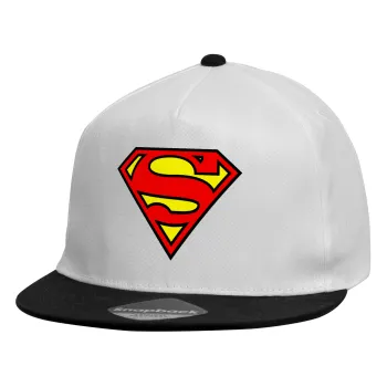 Superman vintage, Καπέλο παιδικό Flat Snapback, Λευκό (100% ΒΑΜΒΑΚΕΡΟ, ΠΑΙΔΙΚΟ, UNISEX, ONE SIZE)