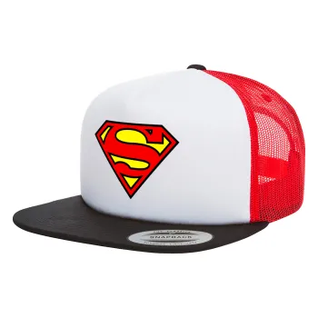 Superman vintage, Καπέλο Ενηλίκων Foam Flat Snapback με Δίχτυ Μαύρο-Λευκό-Κόκκινο (POLYESTER, ΕΝΗΛΙΚΩΝ, UNISEX, ONE SIZE)