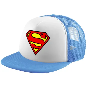 Superman vintage, Καπέλο παιδικό Soft Trucker με Δίχτυ ΓΑΛΑΖΙΟ/ΛΕΥΚΟ (POLYESTER, ΠΑΙΔΙΚΟ, ONE SIZE)