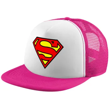 Superman vintage, Καπέλο παιδικό Soft Trucker με Δίχτυ ΡΟΖ/ΛΕΥΚΟ (POLYESTER, ΠΑΙΔΙΚΟ, ONE SIZE)