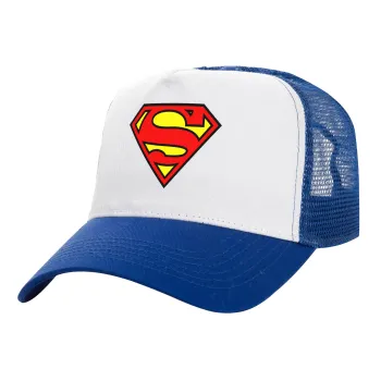 Superman vintage, Adult Structured Trucker Hat, with Mesh, WHITE/BLUE (100% COTTON, ADULT, UNISEX, ONE SIZE)