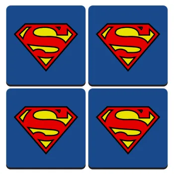 Superman vintage, ΣΕΤ 4 Σουβέρ ξύλινα τετράγωνα (9cm)