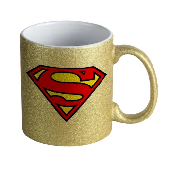 Superman vintage, Κούπα Χρυσή Glitter που γυαλίζει, κεραμική, 330ml