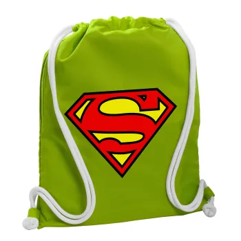 Superman vintage, Backpack bag GYMBAG LIME GREEN, with pocket (40x48cm) & thick cords