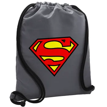 Superman vintage, Τσάντα πλάτης πουγκί GYMBAG ΓΚΡΙ, με τσέπη (40x48cm) & χονδρά κορδόνια