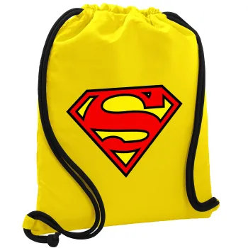 Superman vintage, Τσάντα πλάτης πουγκί GYMBAG Κίτρινη, με τσέπη (40x48cm) & χονδρά κορδόνια