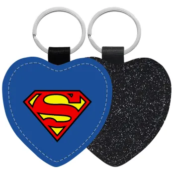 Superman vintage, Μπρελόκ PU δερμάτινο glitter καρδιά ΜΑΥΡΟ