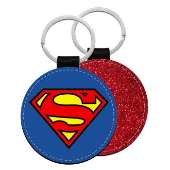 Superman vintage, Μπρελόκ Δερματίνη, στρογγυλό ΚΟΚΚΙΝΟ (5cm)