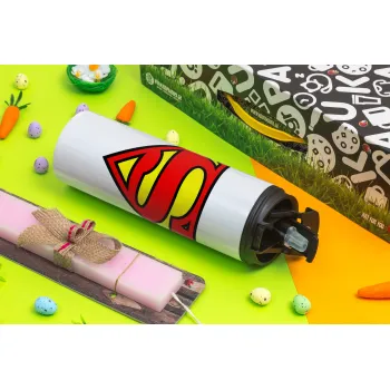 Superman vintage, Easter candle,Travel Tumbler 2 Lids, with metal straw & cleaning brush & aromatic flat candle (30cm) (PINK)