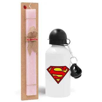 Superman vintage, Easter Set, metallic aluminum bottle (500ml) & aromatic flat Easter candle (30cm) (PINK)