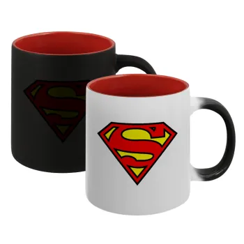 Superman vintage, Κούπα Μαγική εσωτερικό κόκκινο, κεραμική, 330ml που αλλάζει χρώμα με το ζεστό ρόφημα